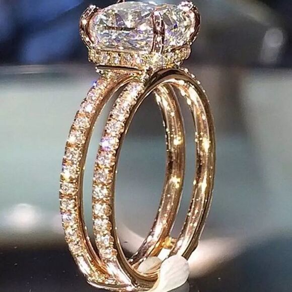 💎A039💎 18K GOLD PLATED DOUBLE BAND SQUARE DIAMOND RING